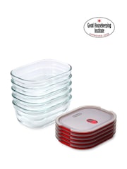 Black & Blum Set of 5 Grey Red 900ml Glass Stack and Nest Food Storage Boxes - Image 3 of 6