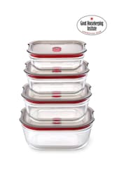 Black & Blum Set of 4 Grey Red Glass Stack and Nest Food Storage Boxes - Image 1 of 6