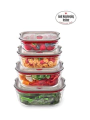 Black & Blum Set of 4 Grey Red Glass Stack and Nest Food Storage Boxes - Image 2 of 6