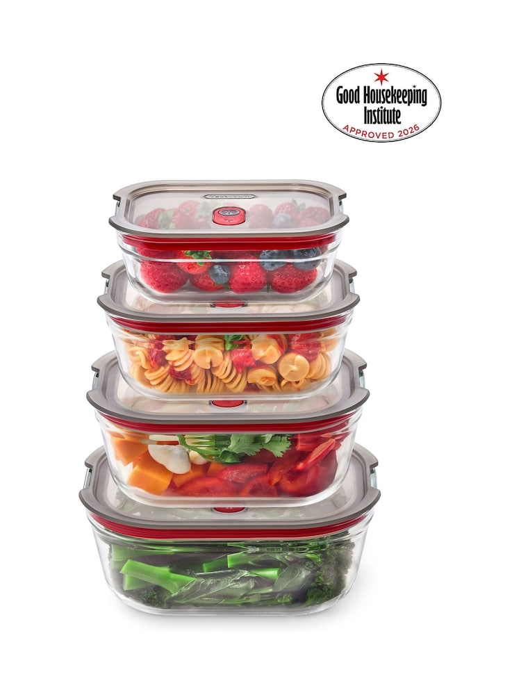 Black & Blum Set of 4 Grey Red Glass Stack and Nest Food Storage Boxes - Image 2 of 6 Black & Blum Set of 4 Grey Red Glass Stack and Nest Food Storage Boxes - Image 2 of 6
