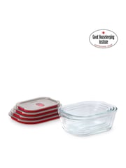 Black & Blum Set of 4 Grey Red Glass Stack and Nest Food Storage Boxes - Image 3 of 6