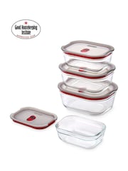Black & Blum Set of 4 Grey Red Glass Stack and Nest Food Storage Boxes - Image 5 of 6