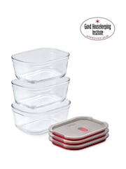 Black & Blum Set of 3 GreyRed 900ml Glass Stack and Nest Food Storage Boxes - Image 3 of 6