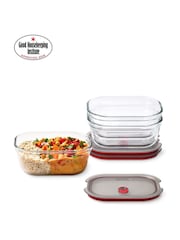 Black & Blum Set of 3 GreyRed 900ml Glass Stack and Nest Food Storage Boxes - Image 5 of 6