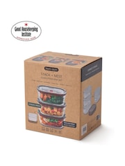 Black & Blum Set of 3 GreyRed 900ml Glass Stack and Nest Food Storage Boxes - Image 6 of 6