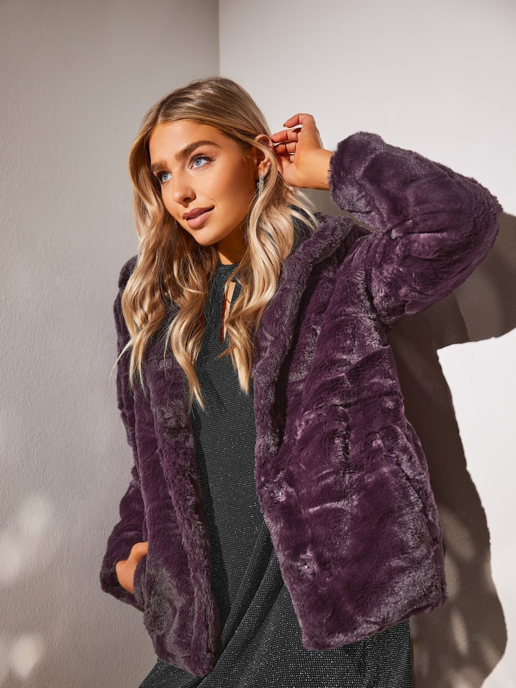 M&Co Purple Plush Faux Fur Coat - Image 1 of 5