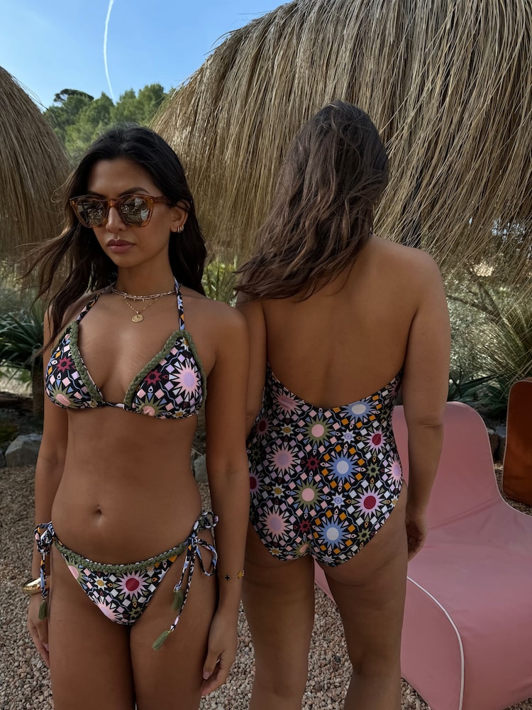 Never Fully Dressed Black Tile Print Triangle Bikini Top - Image 2 of 6