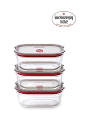 Black & Blum Set of 3 Grey Red 600ml Glass Stack and Nest Food Storage Boxes - Image 1 of 6