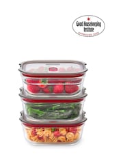 Black & Blum Set of 3 Grey Red 600ml Glass Stack and Nest Food Storage Boxes - Image 2 of 6