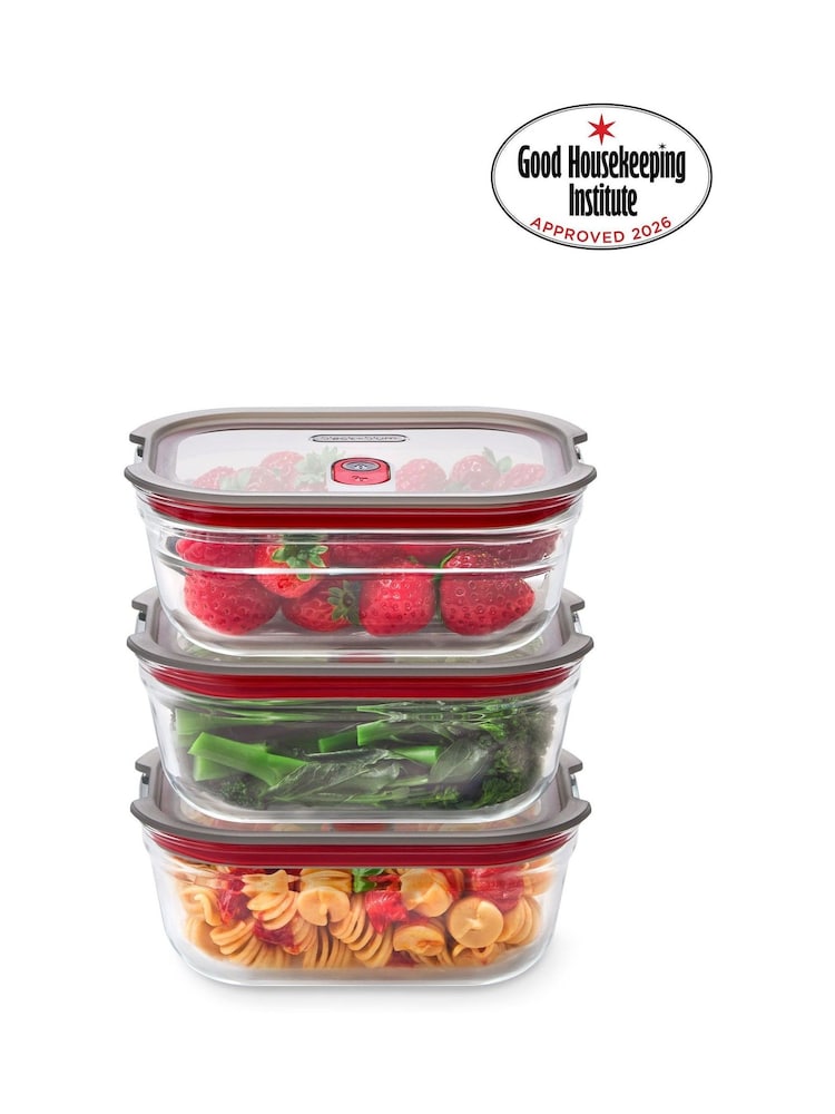 Black & Blum Set of 3 Grey Red 600ml Glass Stack and Nest Food Storage Boxes - Image 2 of 6 Black & Blum Set of 3 Grey Red 600ml Glass Stack and Nest Food Storage Boxes - Image 2 of 6