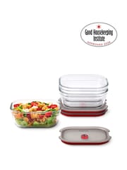 Black & Blum Set of 3 Grey Red 600ml Glass Stack and Nest Food Storage Boxes - Image 4 of 6