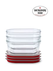 Black & Blum Set of 3 Grey Red 600ml Glass Stack and Nest Food Storage Boxes - Image 5 of 6
