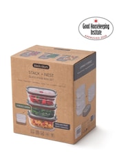 Black & Blum Set of 3 Grey Red 600ml Glass Stack and Nest Food Storage Boxes - Image 6 of 6
