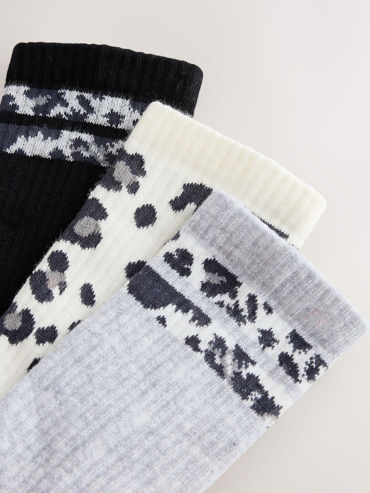 Grey Animal Stripe Cushion Sole Ribbed Sport Ankle With Arch Support Socks 3 Pack - Image 6 of 6 Grey Animal Stripe Cushion Sole Ribbed Sport Ankle With Arch Support Socks 3 Pack - Image 6 of 6