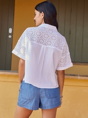 White Broderie Mix Short Sleeve Shirt - Image 2 of 6