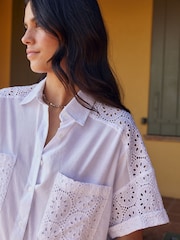 White Broderie Mix Short Sleeve Shirt - Image 4 of 6