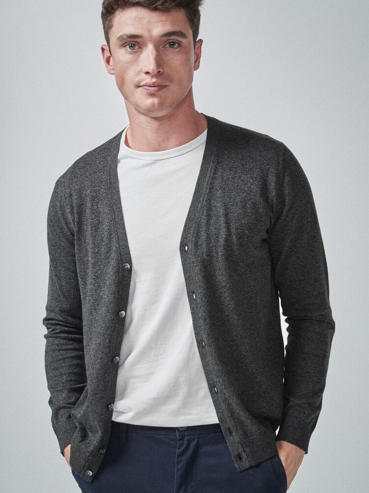 Charcoal Grey Regular Cotton Rich Cardigan - Image 1 of 5