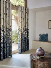 French Connection Blue Eyelet Westbury Cotton Fully Lined Curtains - Image 1 of 5