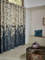 French Connection Blue Eyelet Westbury Cotton Fully Lined Curtains - Image 3 of 5