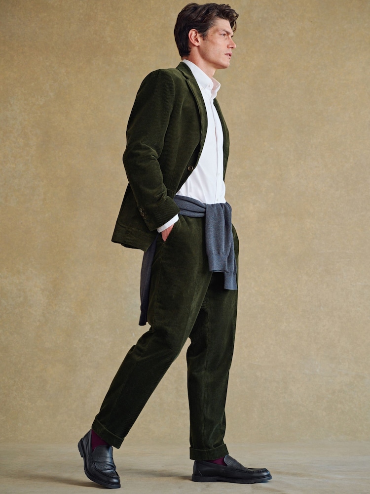 Barbour® Green 100% Cotton Corduroy Slim Fit Suit Trousers - Image 2 of 16