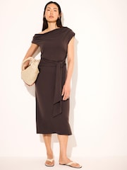Mint Velvet Brown Tie Detail Midi Dress - Image 1 of 8