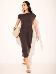 Mint Velvet Brown Tie Detail Midi Dress - Image 5 of 8