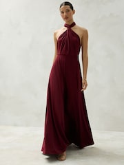 Plum Purple Jersey Multiway Wedding Guest Bridesmaid Maxi Dress - Image 1 of 6
