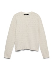 VERO MODA Cream Pointelle Long Sleeve Round Neck Cardigan - Image 1 of 1