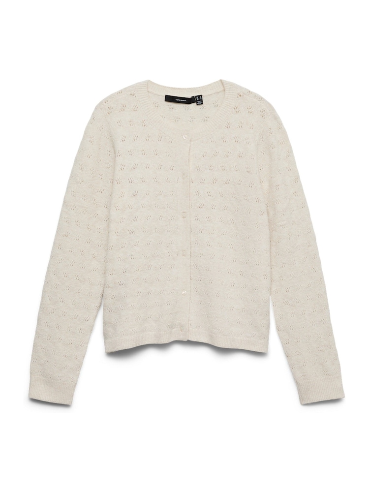 VERO MODA Cream Pointelle Long Sleeve Round Neck Cardigan - Image 1 of 1 VERO MODA Cream Pointelle Long Sleeve Round Neck Cardigan - Image 1 of 1