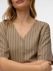VERO MODA Natural Short Sleeve V-Neck Shirt With A Touch Of Linen - Image 3 of 5