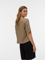 VERO MODA Natural Short Sleeve V-Neck Shirt With A Touch Of Linen - Image 4 of 5
