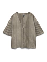 VERO MODA Natural Short Sleeve V-Neck Shirt With A Touch Of Linen - Image 5 of 5