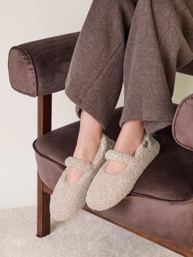Totes Natural Borg Mary Jane Ballet Slippers - Image 1 of 5 Totes Natural Borg Mary Jane Ballet Slippers - Image 1 of 5