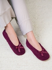 Totes Red Popcorn Terry Ballet Slippers with Cushioned Comfort - Image 1 of 5