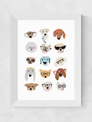 White Dogs in Glasses by Hanna Melin Framed Print - Image 1 of 3