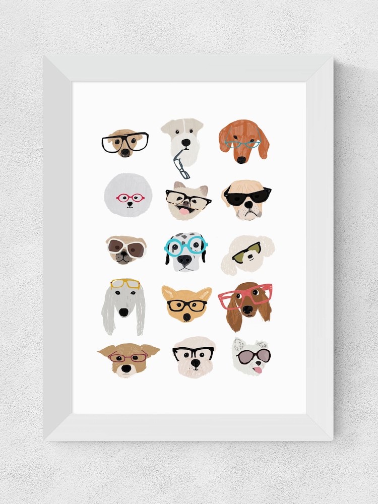White Dogs in Glasses by Hanna Melin Framed Print - Image 1 of 3