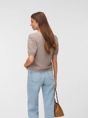 VERO MODA Grey Pointelle Short Sleeve Round Neck Jumper - Image 2 of 5