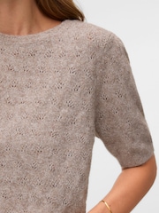VERO MODA Grey Pointelle Short Sleeve Round Neck Jumper - Image 3 of 5