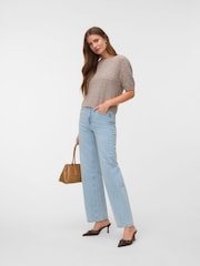 VERO MODA Grey Pointelle Short Sleeve Round Neck Jumper - Image 4 of 5