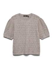 VERO MODA Grey Pointelle Short Sleeve Round Neck Jumper - Image 5 of 5