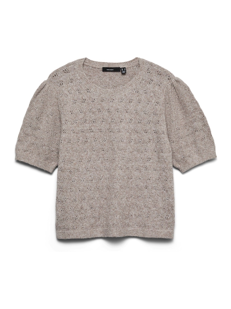 VERO MODA Grey Pointelle Short Sleeve Round Neck Jumper - Image 5 of 5
