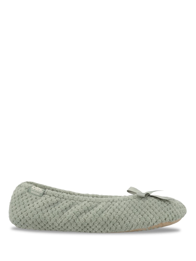 Totes Green Popcorn Terry Ballet Slippers with Cushioned Comfort - Image 2 of 5 Totes Green Popcorn Terry Ballet Slippers with Cushioned Comfort - Image 2 of 5