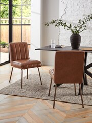 Set of 2 Distressed Faux Leather Tan Brown Colter Dining Chairs - Image 1 of 6
