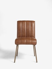 Set of 2 Distressed Faux Leather Tan Brown Colter Dining Chairs - Image 2 of 6