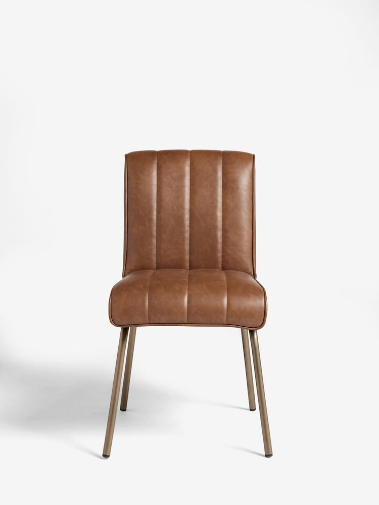 Set of 2 Distressed Faux Leather Tan Brown Colter Dining Chairs - Image 2 of 6