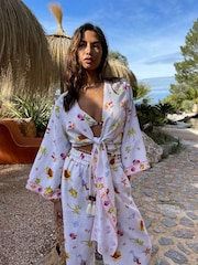 Never Fully Dressed Ecru Linen Blend Ibiza Beach Wrap Top - Image 1 of 8
