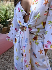 Never Fully Dressed Ecru Linen Blend Ibiza Beach Wrap Top - Image 2 of 8