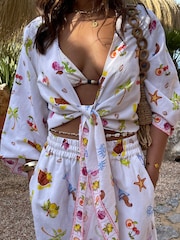 Never Fully Dressed Ecru Linen Blend Ibiza Beach Wrap Top - Image 4 of 8
