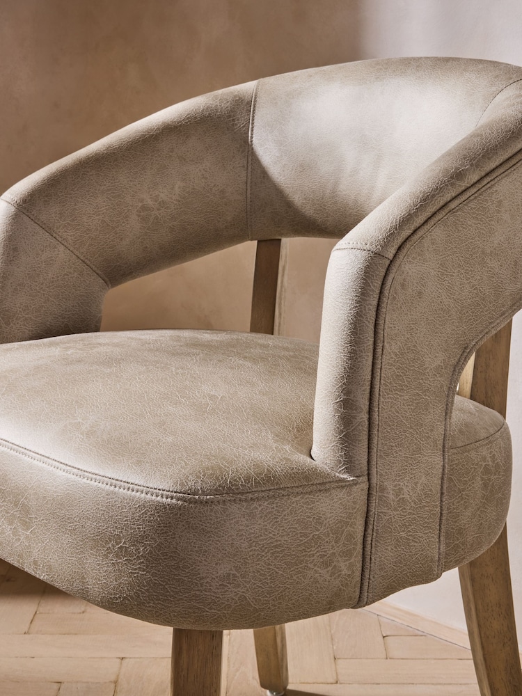 Set of 2 Monza Faux Leather Mink Brown Mid Wood Leg Remi Dining Chairs - Image 2 of 9