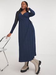 Simply Be Blue Rib Wrap Midi Dress - Image 1 of 4
